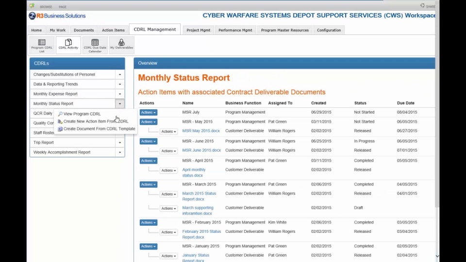 screenshot of R3 Program Management for GovCon
